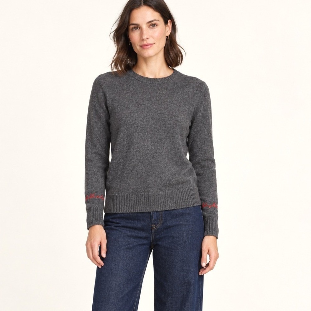 Banana Republic Womens Merino Wool Sweater XS Grey Be Bold Embroidered Crewneck